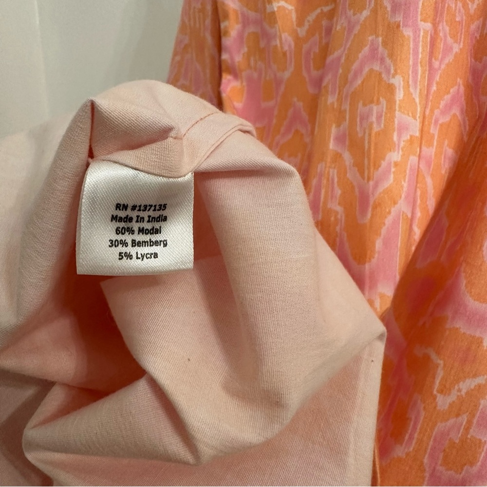 Bella Tu Dress Collar V Neck 3/4 Sleeve Vibrant Orange & Pink Women’s Size S - Picture 6 of 10